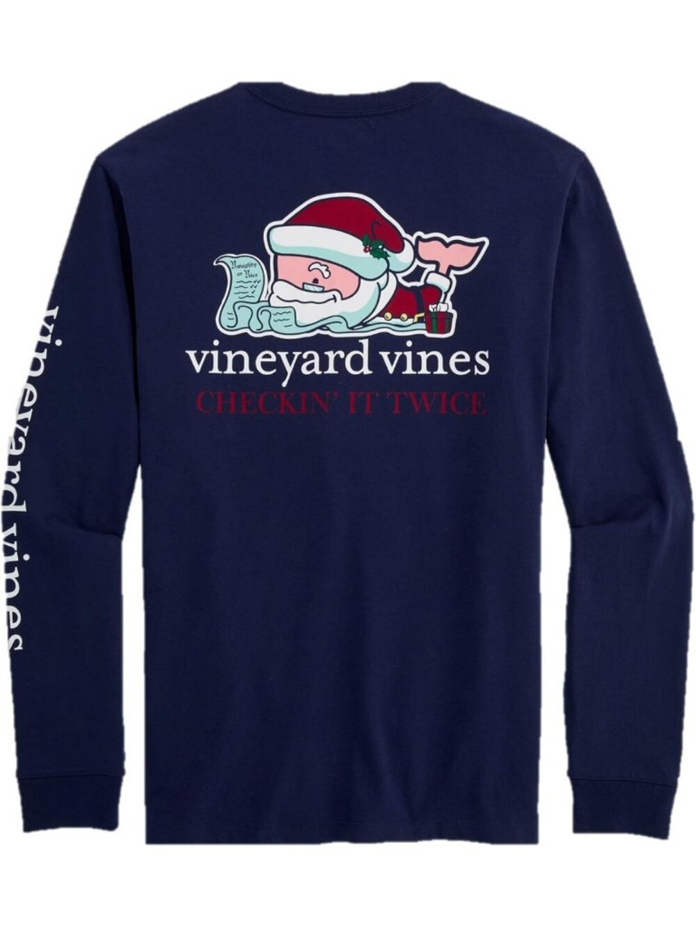 Santa Whale Long Sleeve Pocket Tee - Holiday Graphic Shirt for Casual Style